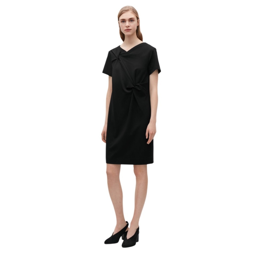 COS Knot-detailed Jersey Black Dress